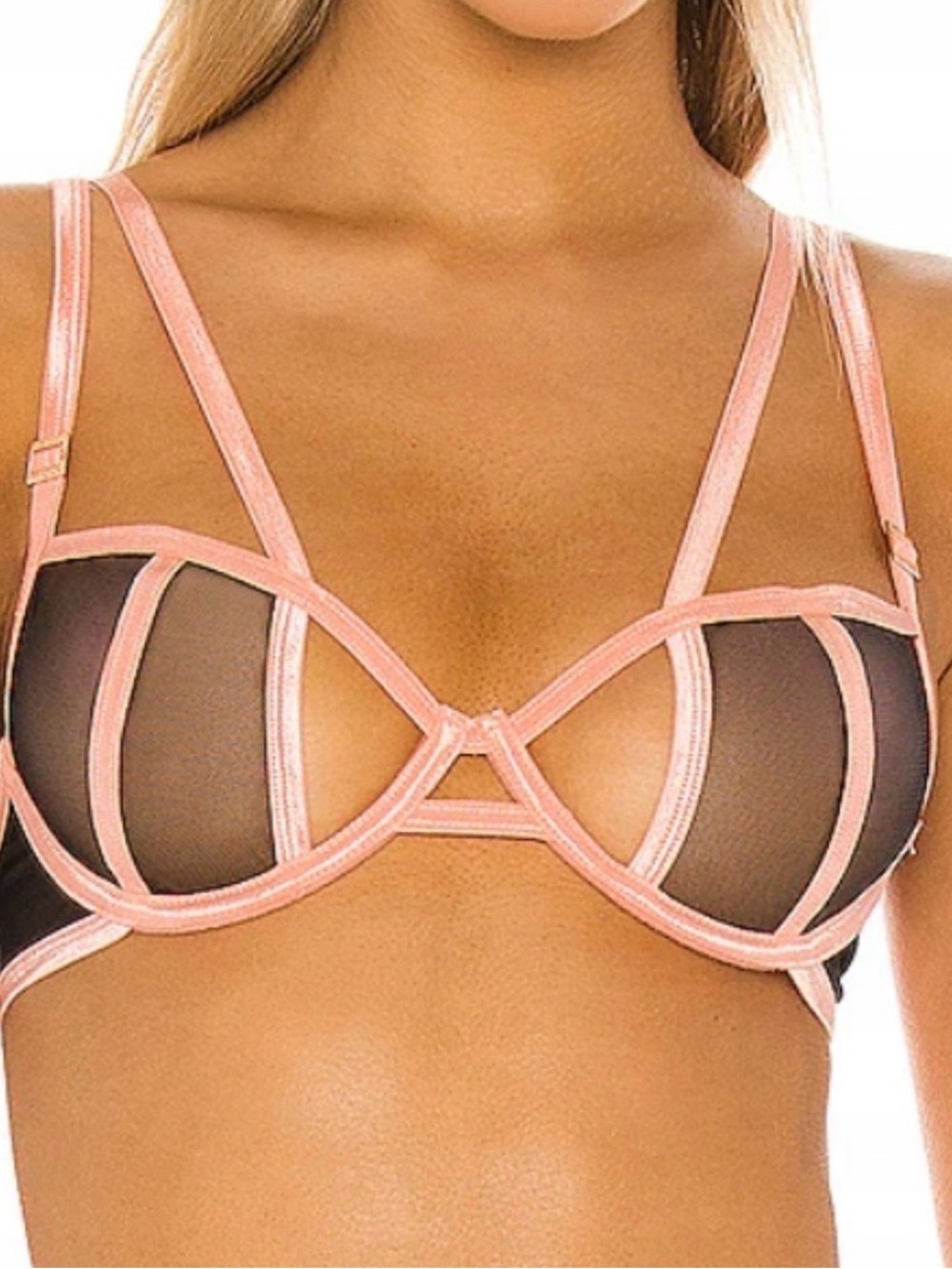 Bluebella Black Mesh Bra with Blush Trim
